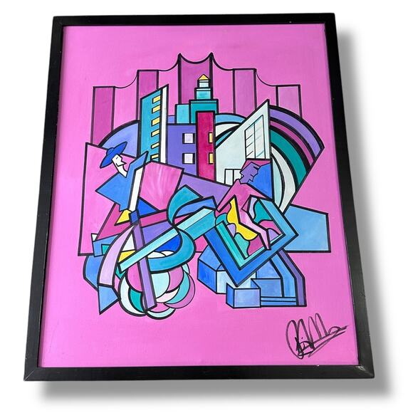 Original Abstract Street Art Graffiti Style Framed Painting Canvas Wooden Frame - Picture 1 of 8